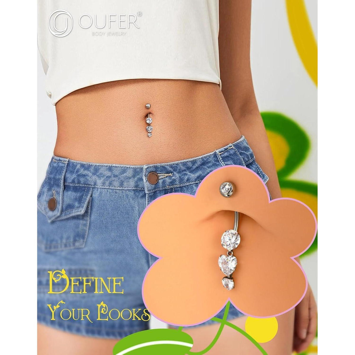 Bauchnabelpiercing Titan G23 mit Herzanhänger 14G 14mm
