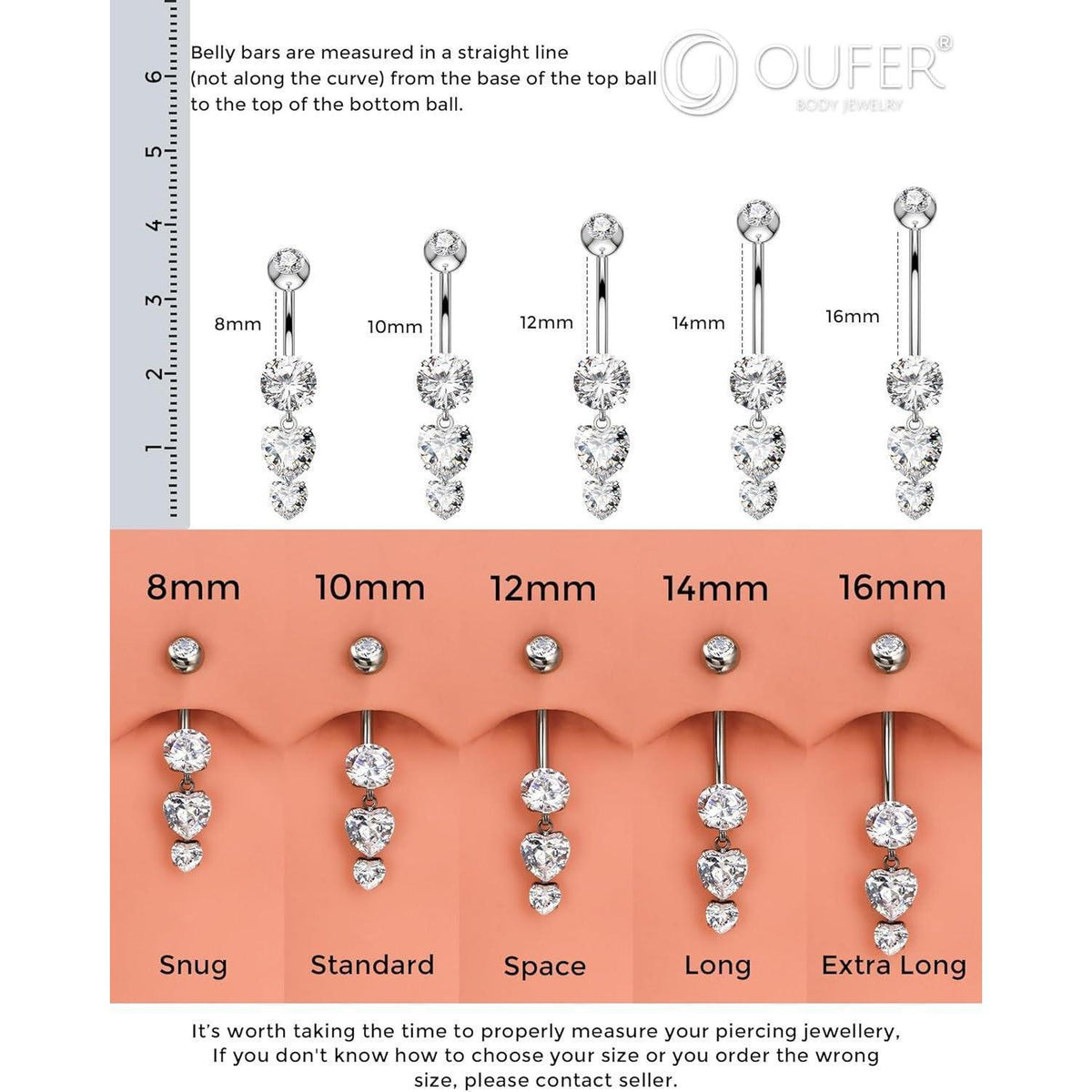 Bauchnabelpiercing Titan G23 mit Herzanhänger 14G 14mm