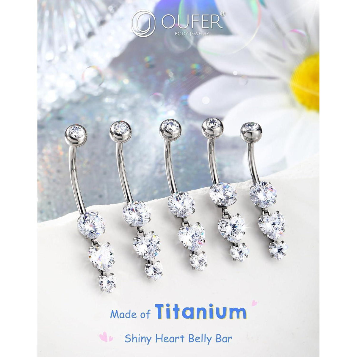 Bauchnabelpiercing Titan G23 mit Herzanhänger 14G 14mm