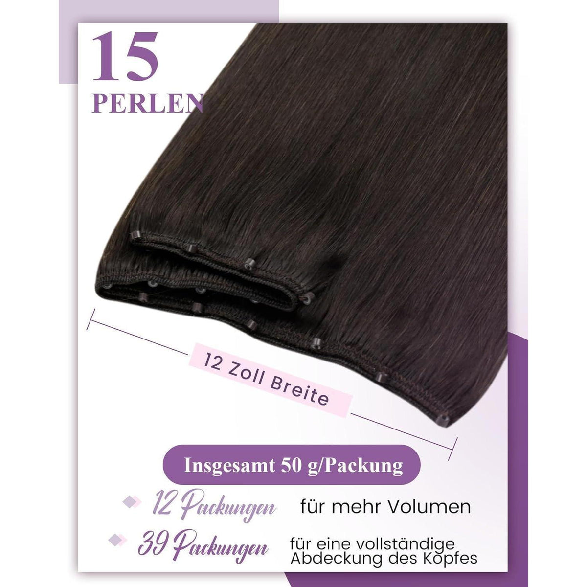 Echthaar Tressen mit Micro Rings - Braun #2 - 50g - 50cm