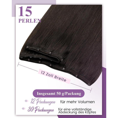 Echthaar Tressen mit Micro Rings - Braun #2 - 50g - 50cm