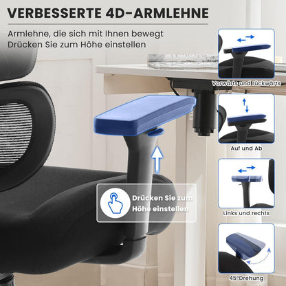 Fantasylab 3D Bürostuhl 200KG Großer Hoher Mesh Atmungsaktiv Bürostuhl