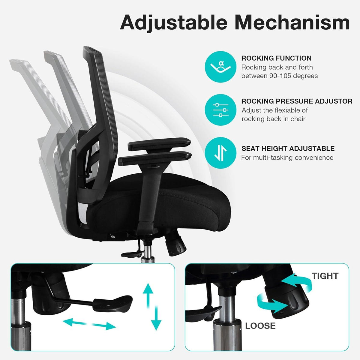 Ergonomischer Bürostuhl 200KG, 3D-Armlehnen, Lordosenstütze