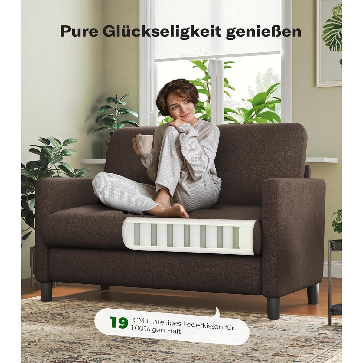 Kleines 2-Sitzer Sofa Braun 130cm – Mini Couch für Jugendzimmer