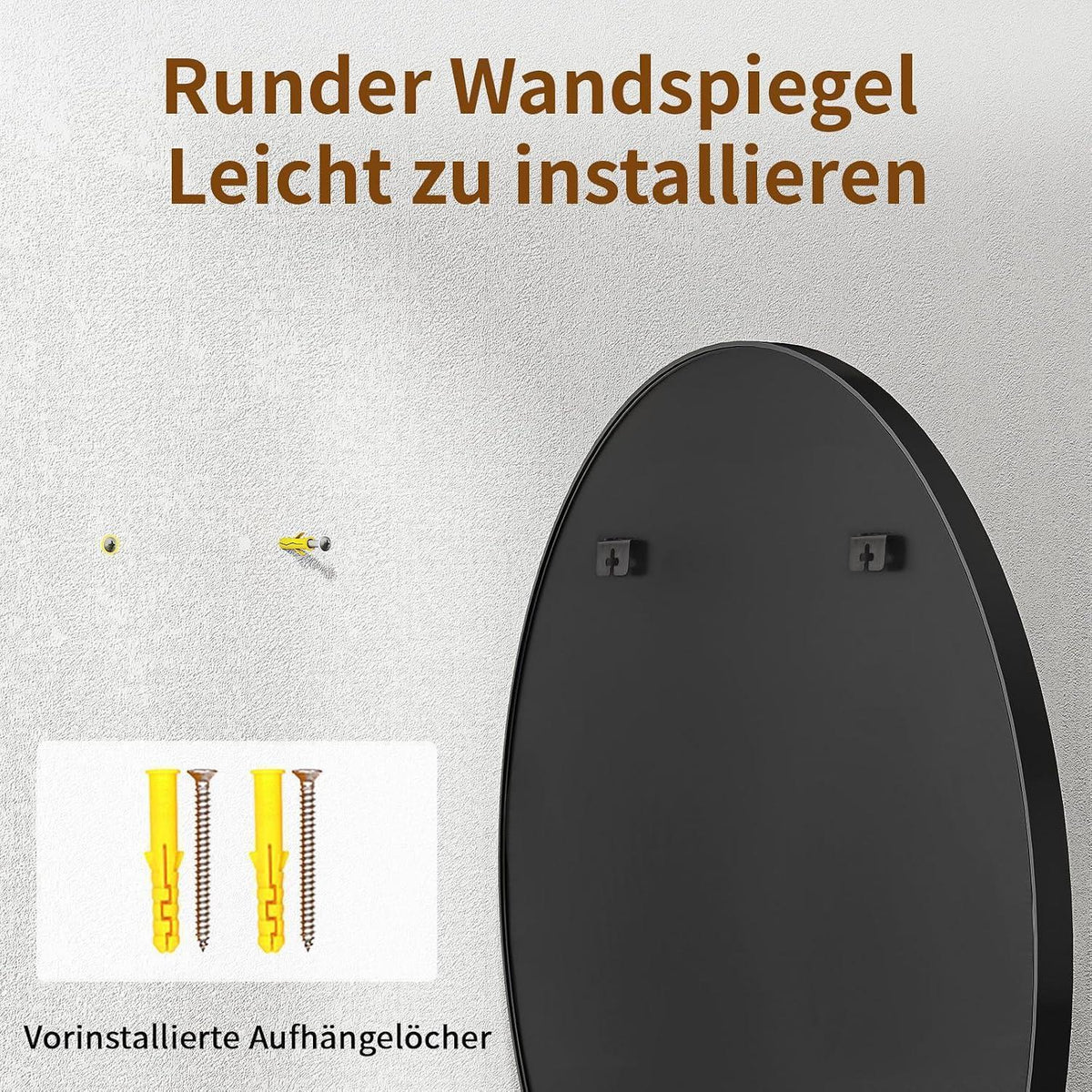 Runder Wandspiegel 76cm mit Schwarz Aluminiumrahmen