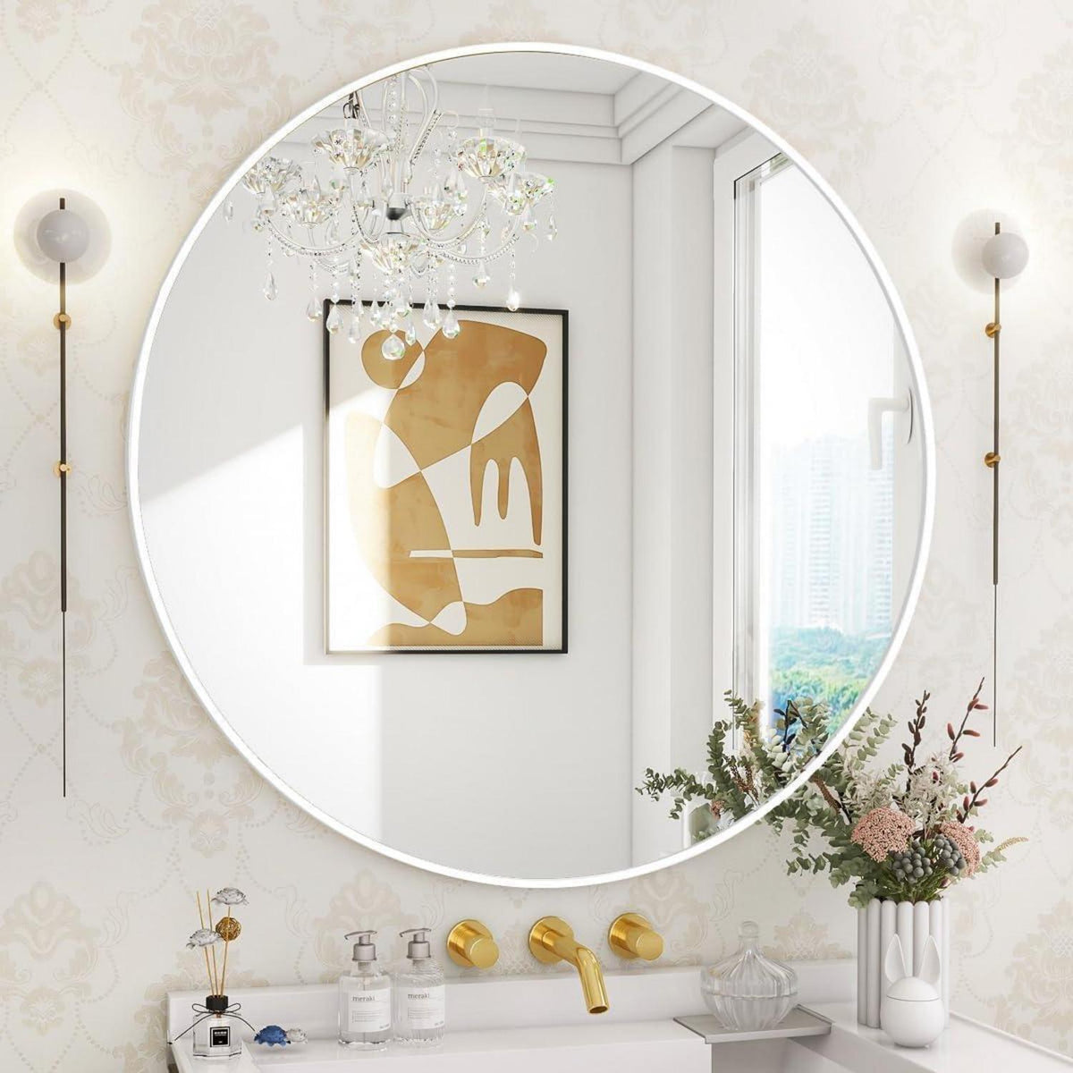 Runder Wandspiegel 76cm mit Aluminiumrahmen – Badezimmer Spiegel