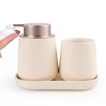 Keramik Badezimmer Set Beige – 3-teilig mit Seifenspender