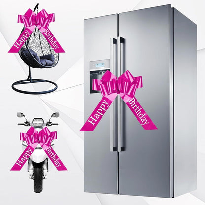 Große Rote Autoschleife mit Saugnapf – Happy Birthday Rosa