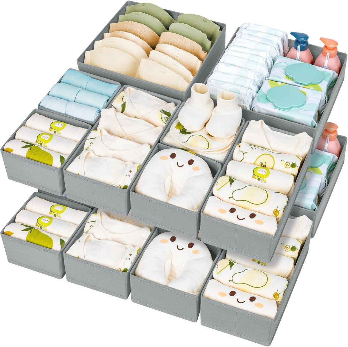 Schubladen Organizer Set 15-teilig Stoff Aufbewahrungsboxen - Hellgrau