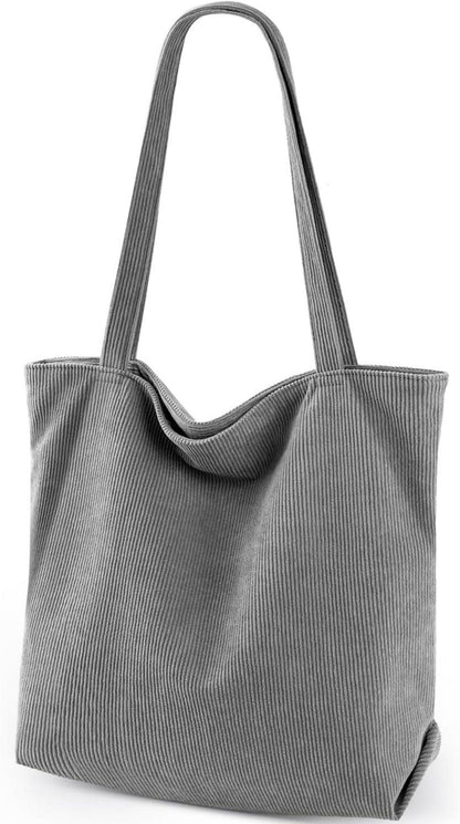 Cord Shopper Handtasche mit Reißverschlussfächern, Damen - Beige