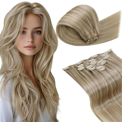 Echthaar Clip-in Extensions Blond 60cm - Natürliches Volumen