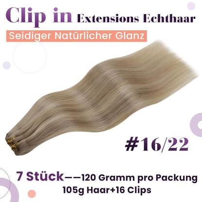 Echthaar Clip-in Extensions Blond 60cm - Natürliches Volumen