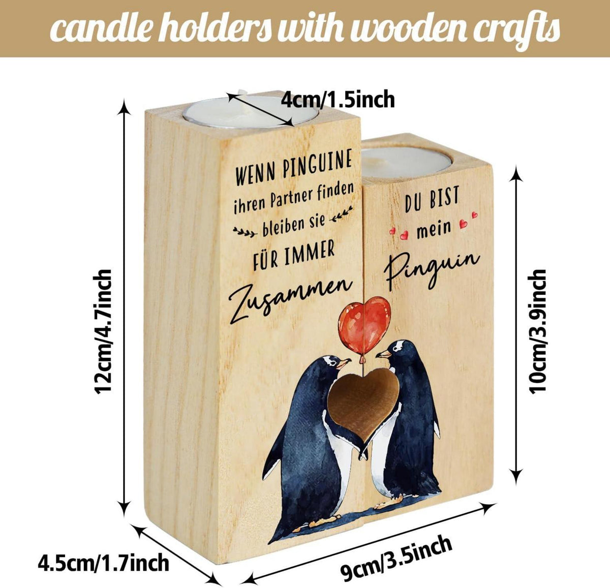 Holz Kerzenhalter Jahrestag Geschenk für Sie Ihn - 2 Kerzen inklusive