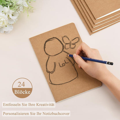 Notizbuch A5 blanko, 24er Pack, FSC-Papier, Künstler & Studenten