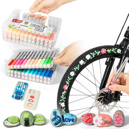 Acrylmarker Set 72 Farben mit Pinselspitzen & Auto-Tintenfluss