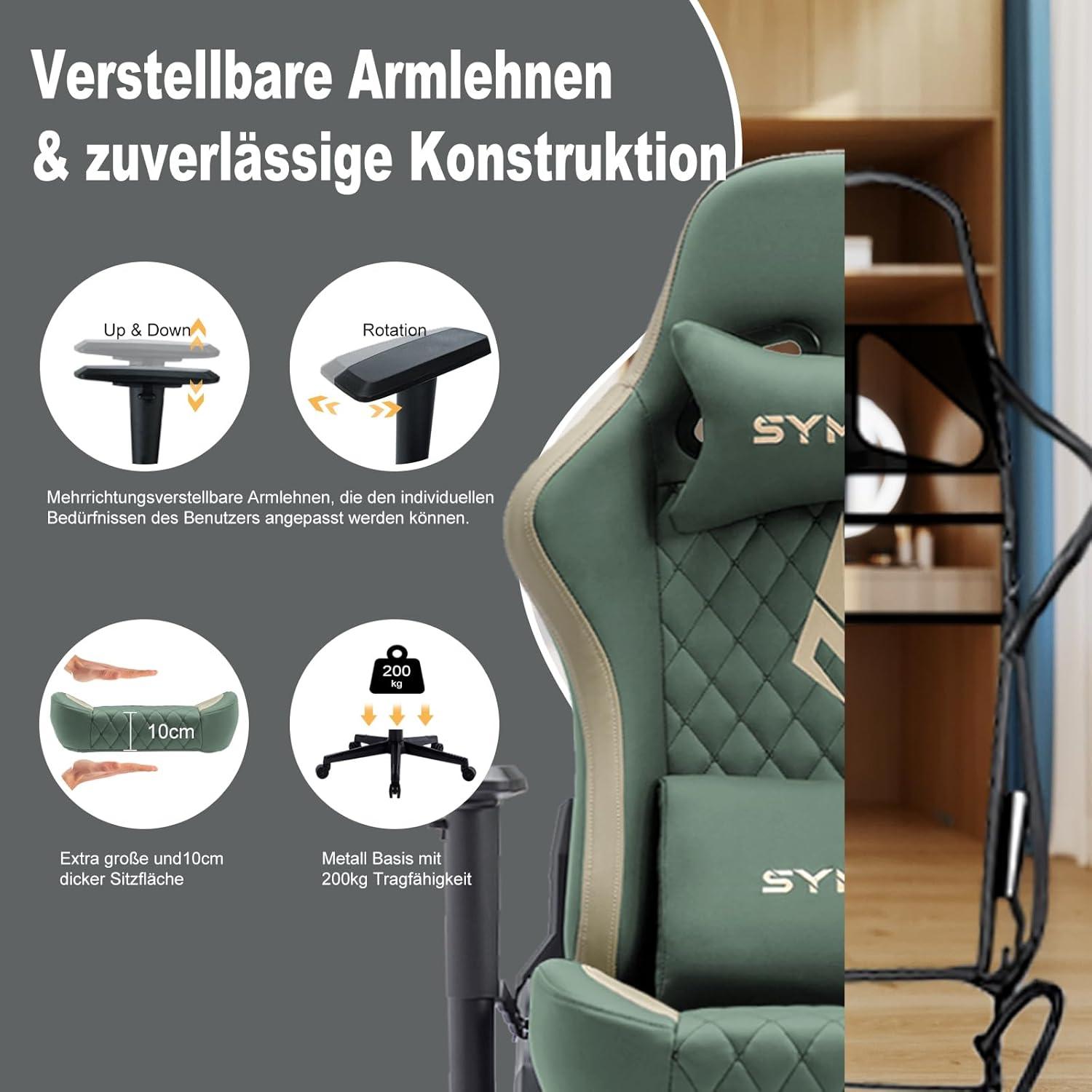 Gaming Stuhl Ergonomisch Racing Style 200kg Belastbarkeit grün Vintage