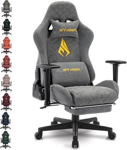 Gaming Stuhl Ergonomischer Rennstuhl-Design Vintage-PU-Leder Grau