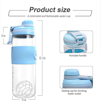 Protein Shaker 650ml Auslaufsicher und BPA-frei Blau