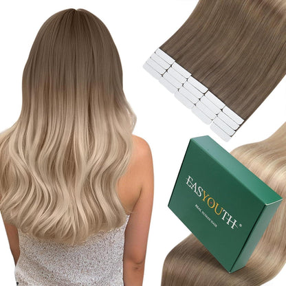 Echthaar Tape Extensions Blond Ombre 50cm