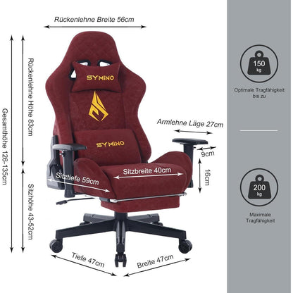 Ergonomischer Gaming Stuhl Burgunderrot in Lederoptik