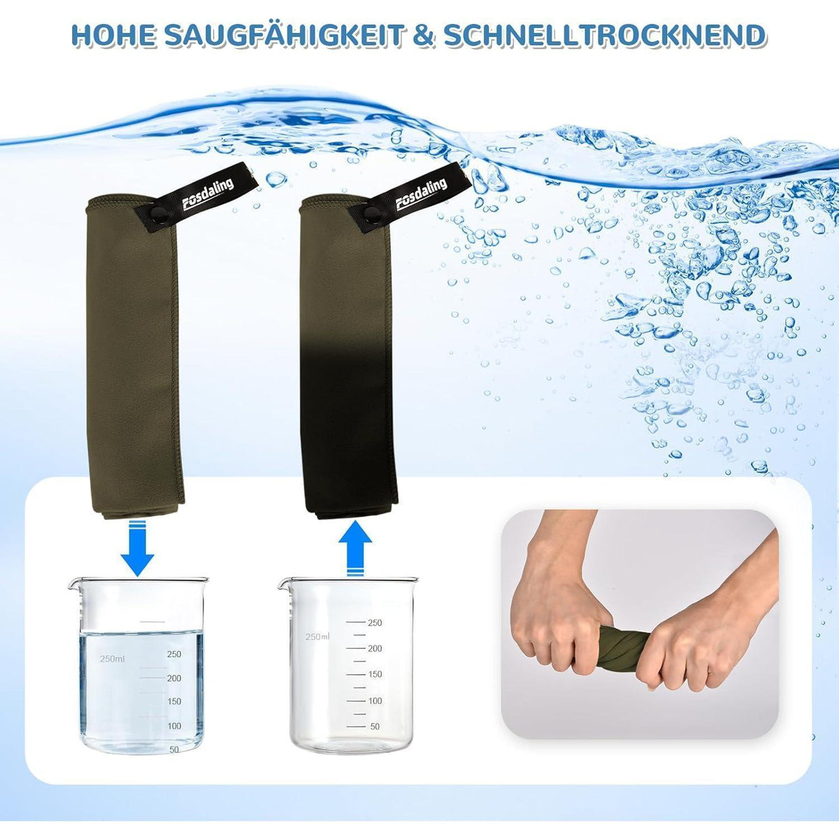 Mikrofaser Handtuch 3er Set Armeegrün Schnelltrocknend & Antibakteriell