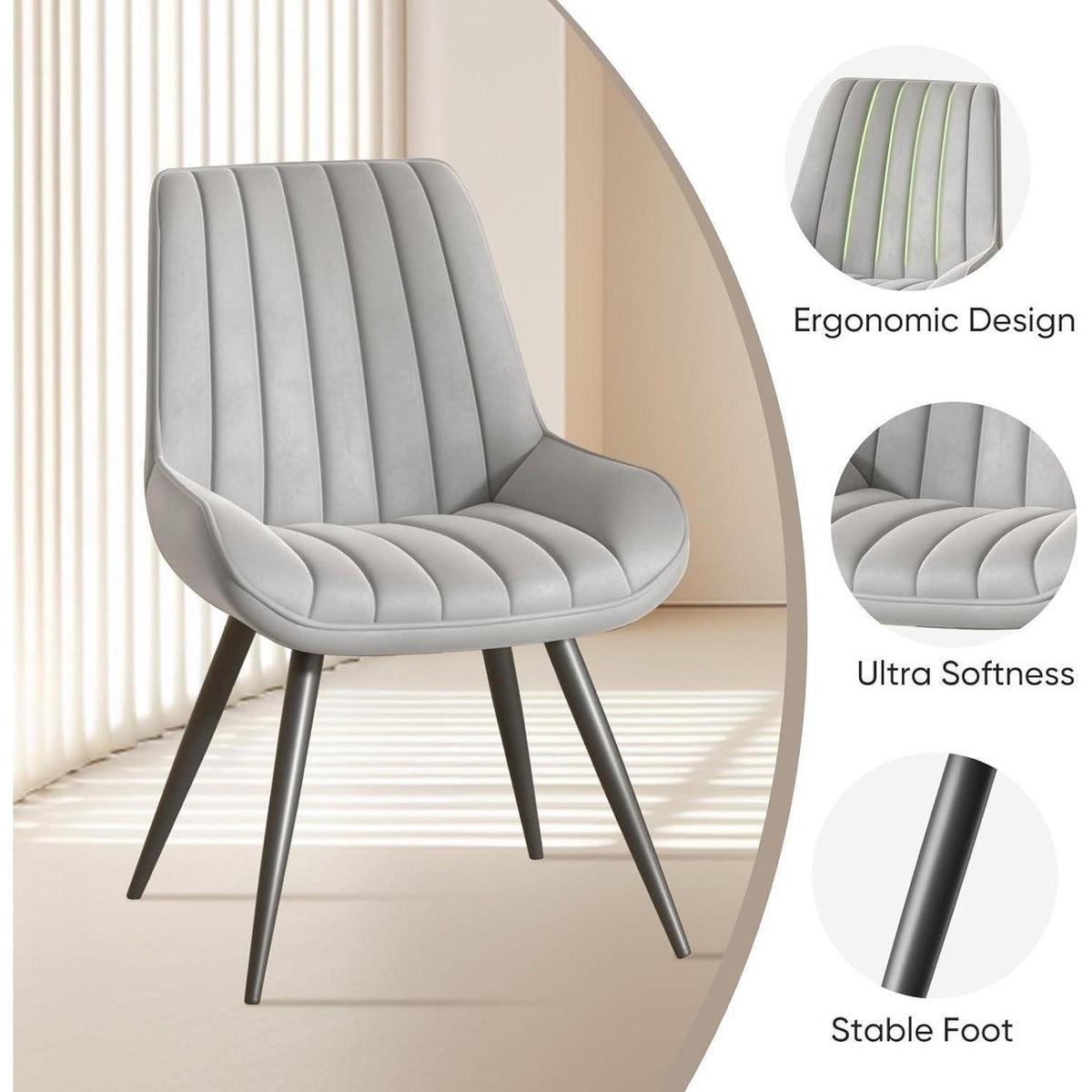 Esszimmerstühle 4er Set Grau | Polsterstühle mit Sitzkissen