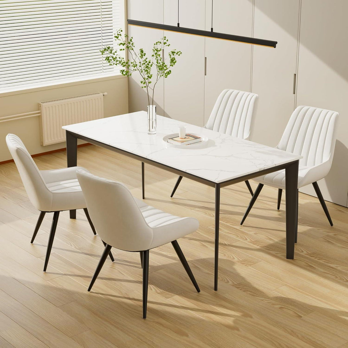 Esszimmerstühle 6er Set | Polsterstühle mit Sitzkissen Weiß