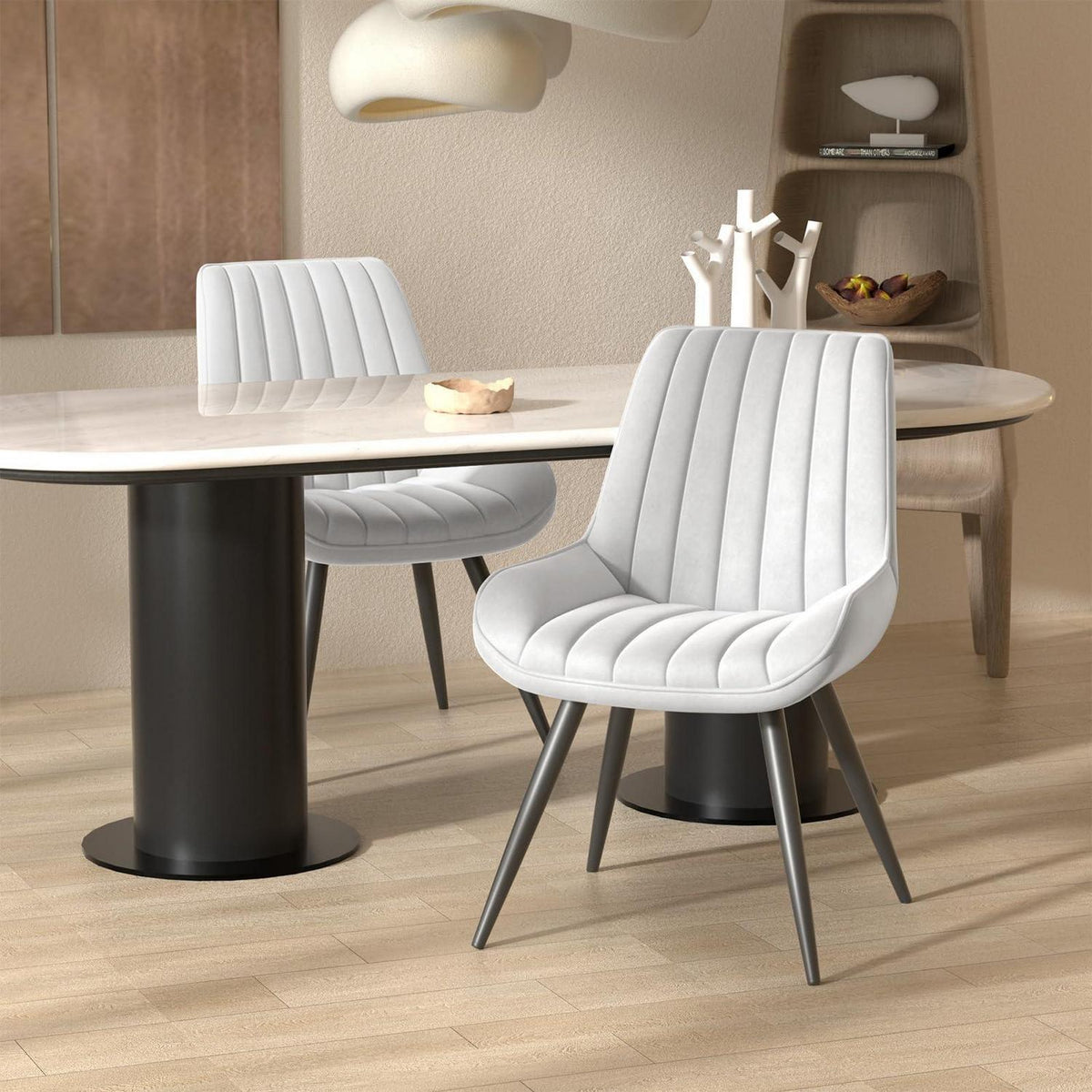 Esszimmerstühle 2er Set | Polsterstühle mit Sitzkissen Weiß