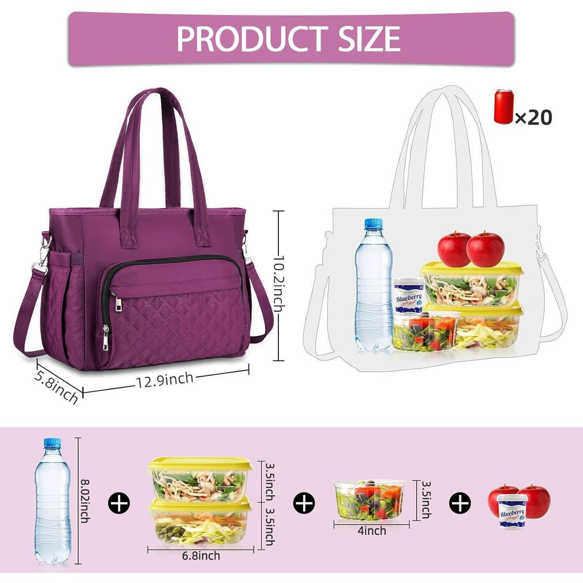 Isolierte Lunchtasche Damen mit Schulterriemen – Violett