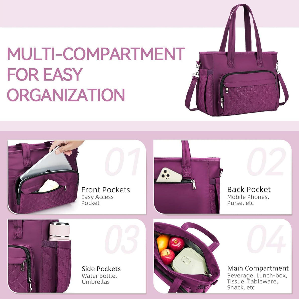 Isolierte Lunchtasche Damen mit Schulterriemen – Violett