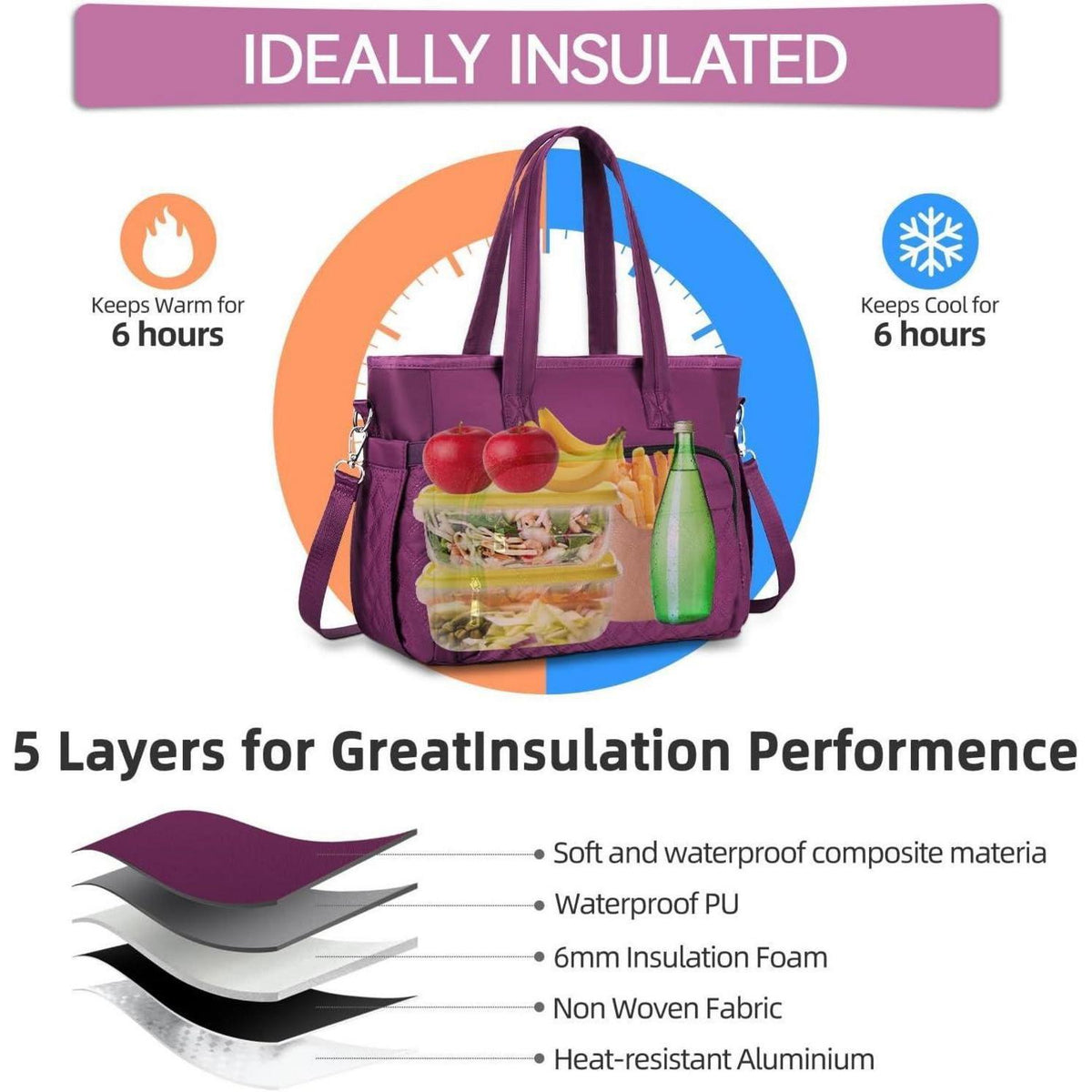 Isolierte Lunchtasche Damen mit Schulterriemen – Violett
