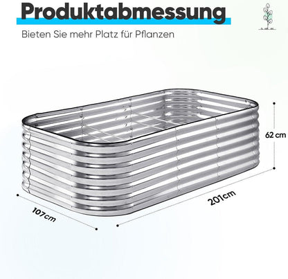 Quictent Hochbeet Metall Pflanzbeet 201 x 107 x 62cm Silber