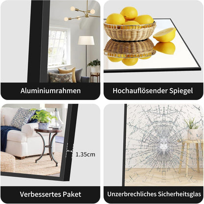 Ganzkörperspiegel 179x65cm Standspiegel mit schwarzem Aluminiumrahmen
