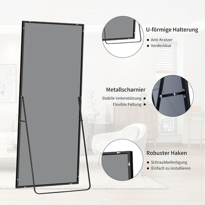 Ganzkörperspiegel 179x65cm Standspiegel mit schwarzem Aluminiumrahmen