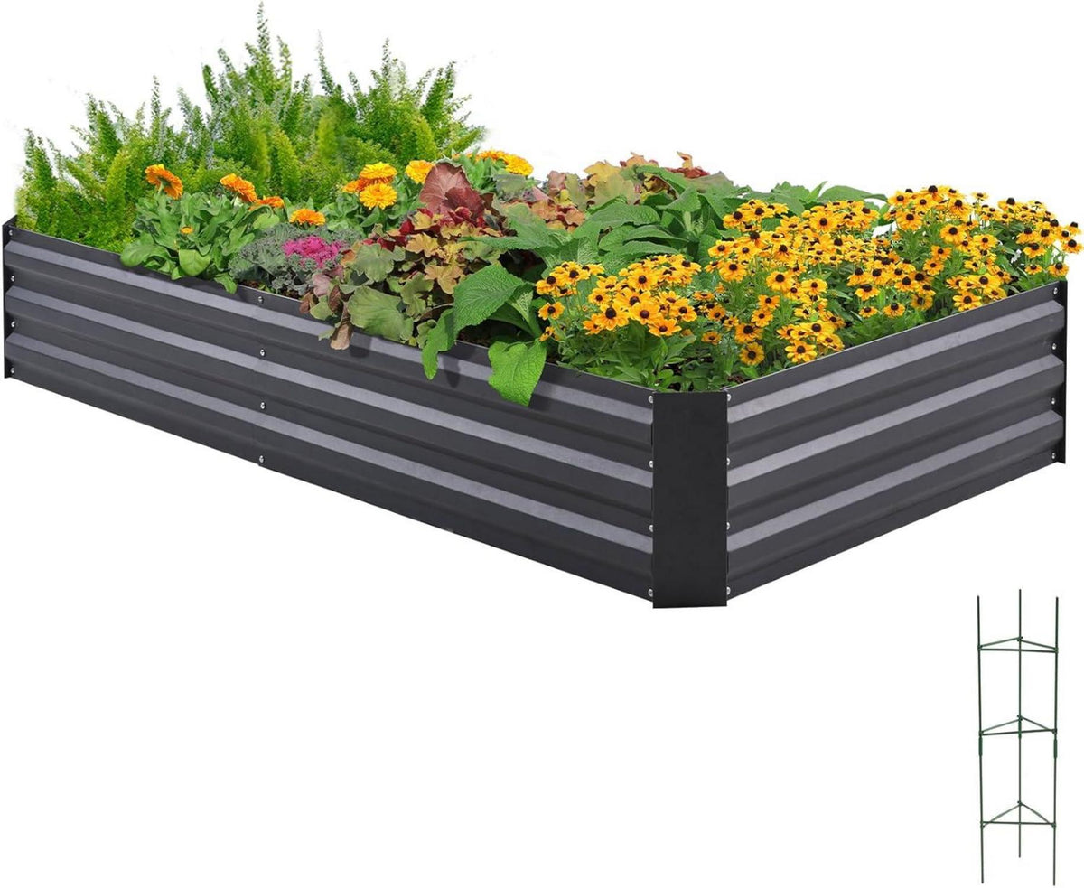 Quictent Hochbeet Metall Pflanzbeet 180x90x30 cm Tomatenkäfig Grau