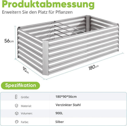 Quictent Hochbeet Pflanzkasten Metall 180x90x56cm Kräuterbeet ohne Boden