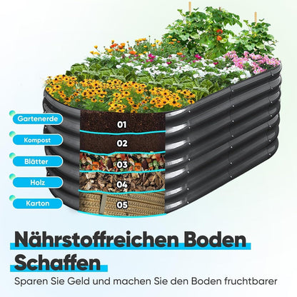 Hochbeet 180x90cm Oval aus Metall, Grau
