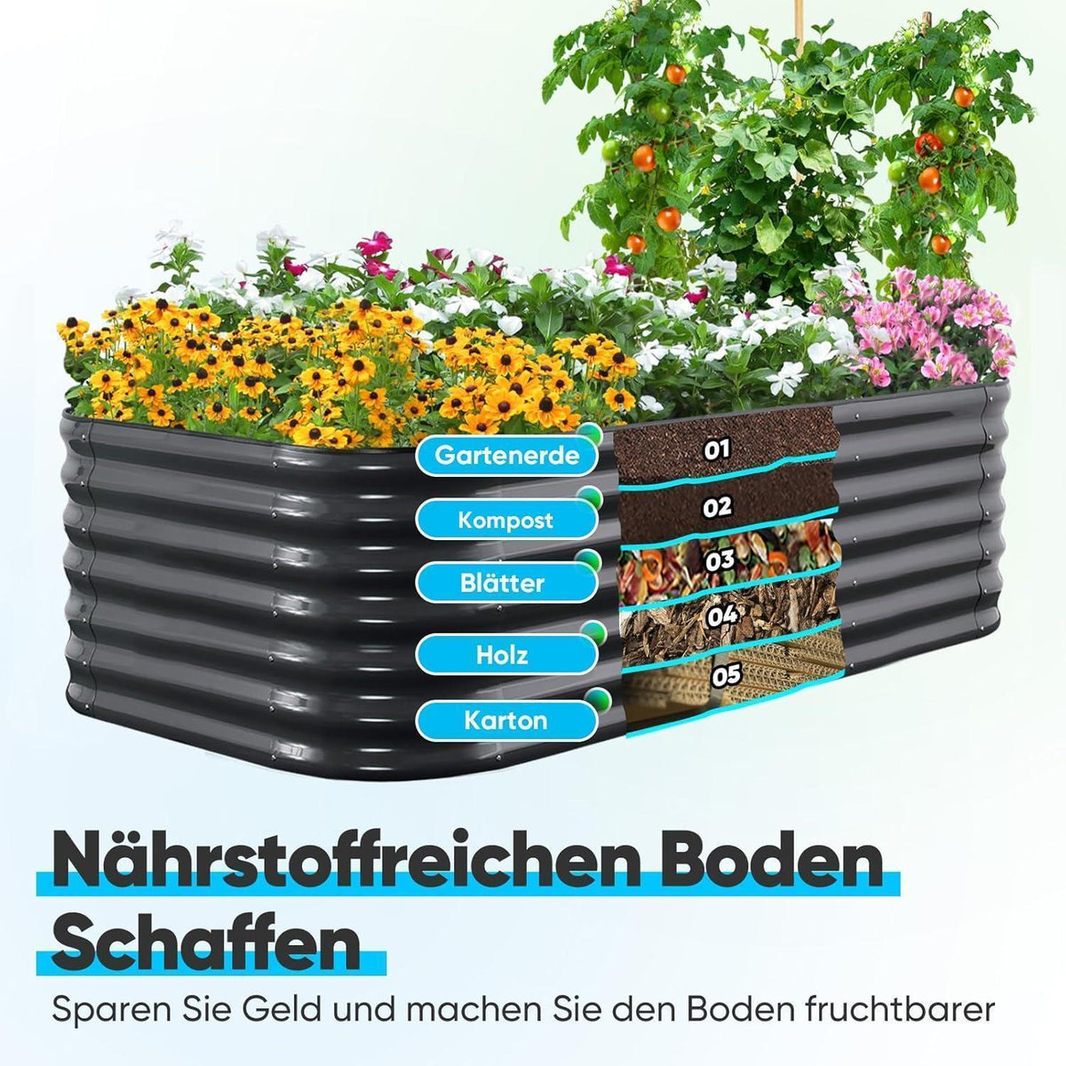 Hochbeet Metall 201x107cm Grau, Extra Groß & Tief