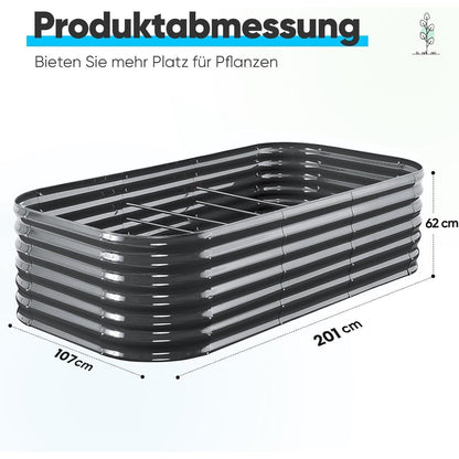 Hochbeet Metall 201x107cm Grau, Extra Groß & Tief
