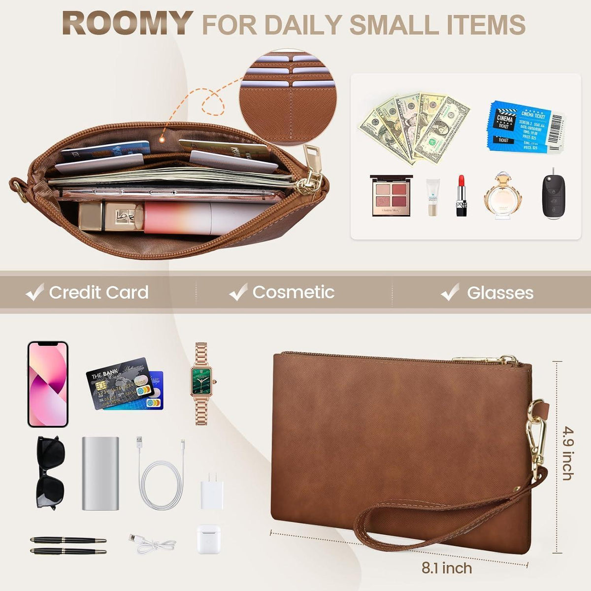 RAINSMORE Shopper Damen Groß 15.6 Zoll Laptoptasche Wasserdicht mit Clutch Retro Braun