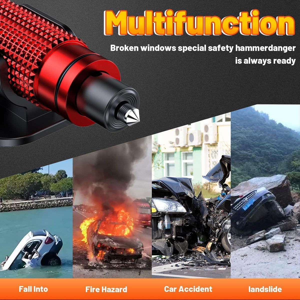 2in1 Notfallhammer & Gurtschneider – Rot
