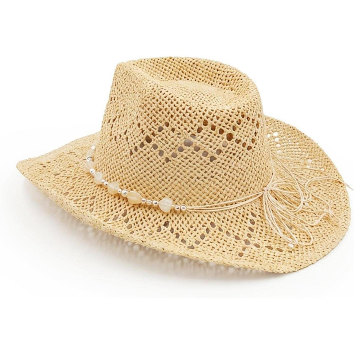 Sommer Cowboyhut Damen Stroh mit Perlen & Formbarer Krempe