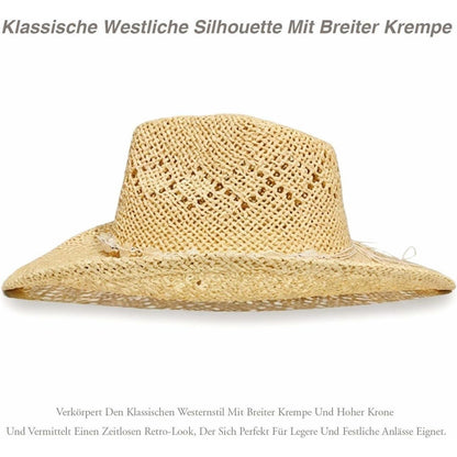 Sommer Cowboyhut Damen Stroh mit Perlen & Formbarer Krempe