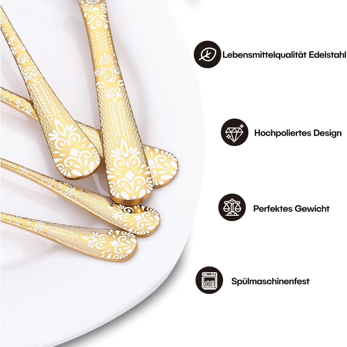 30-teiliges Besteckset Gold für 6 Personen mit Blumenmuster