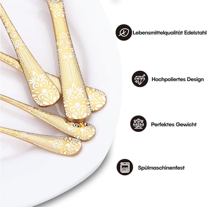 30-teiliges Besteckset Gold für 6 Personen mit Blumenmuster