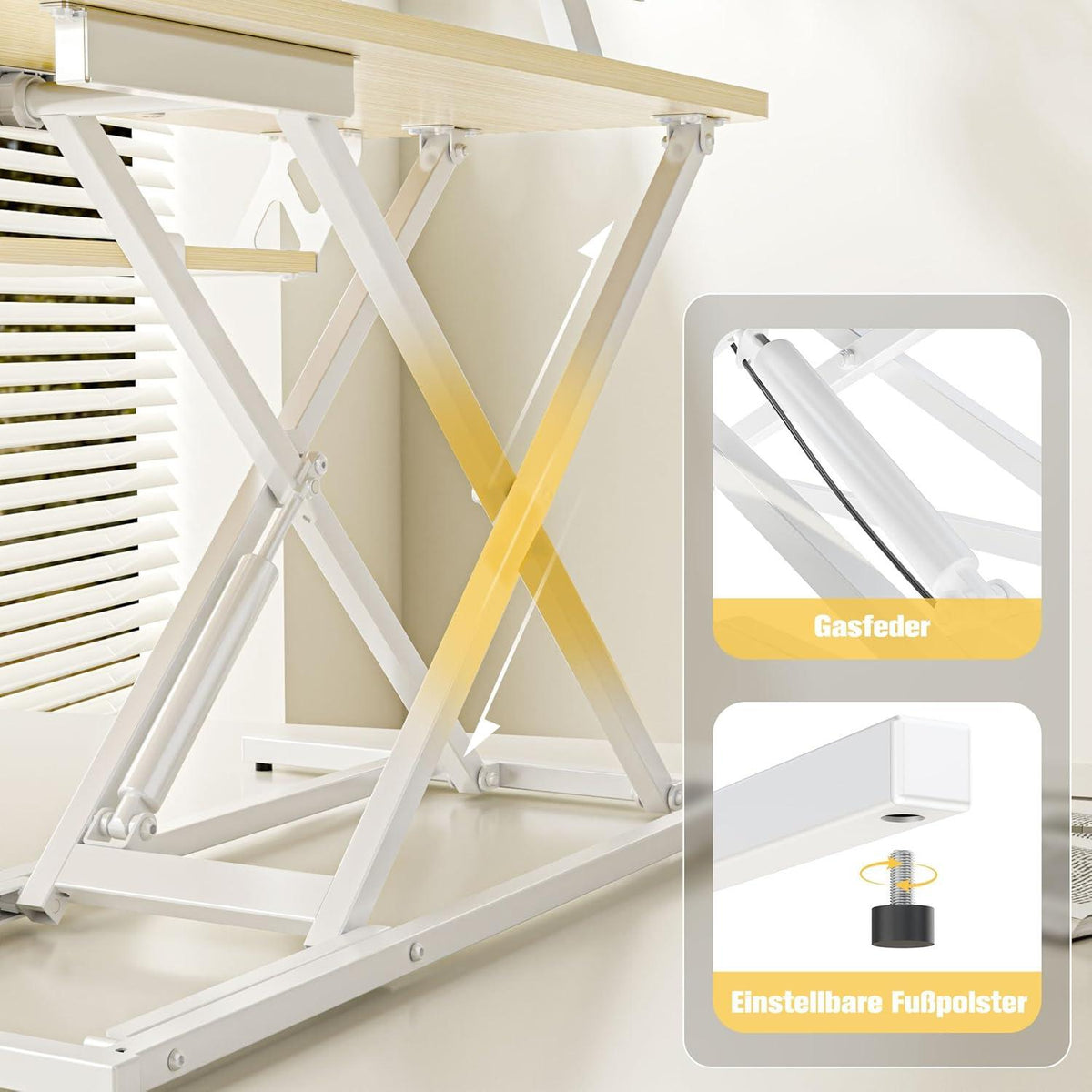 Steh-Sitz Schreibtischaufsatz Höhenverstellbar Desktop 80x40CM Zwei Monitore