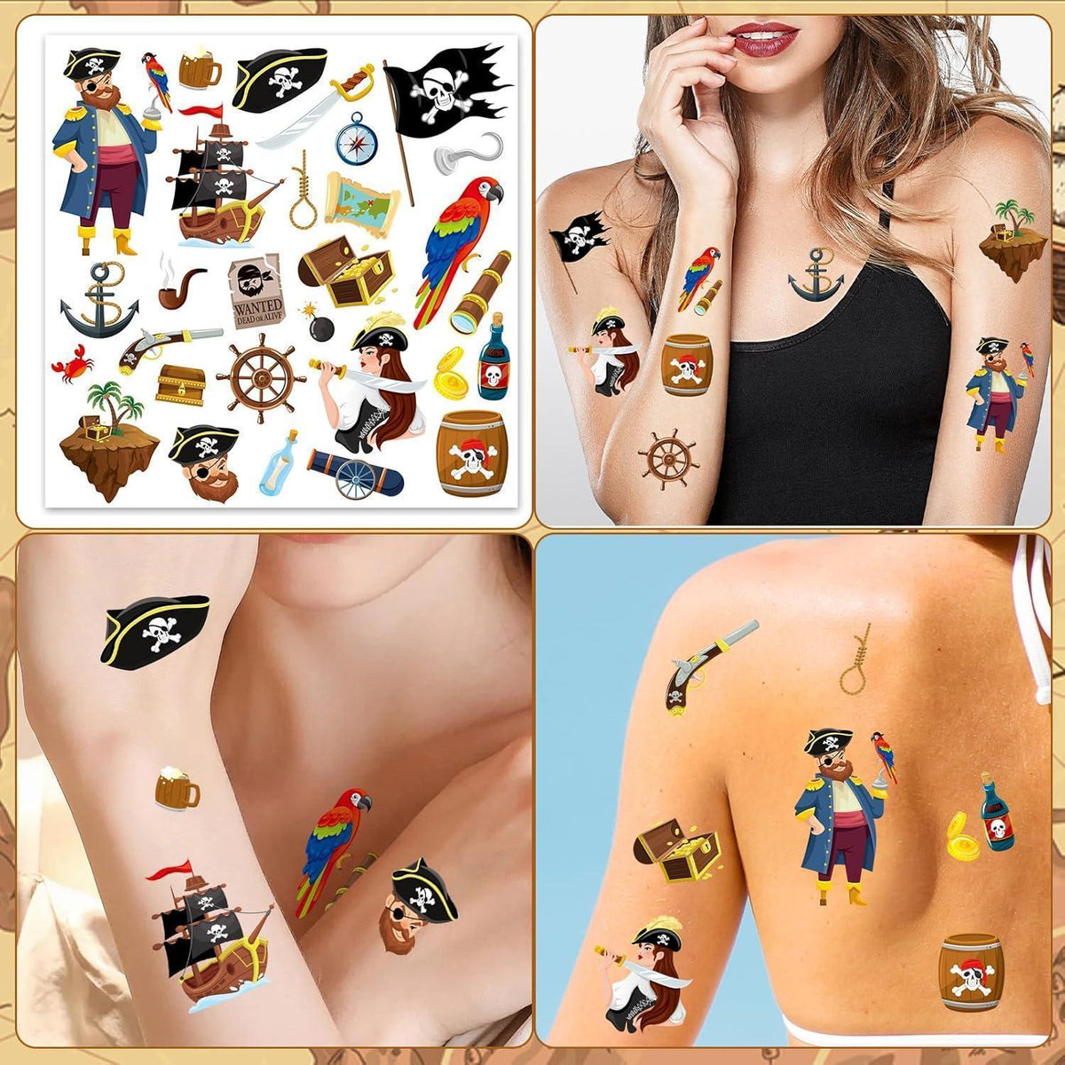 Piraten Gesichtstattoo – Temporäre Tattoos für Kostüm & Halloween