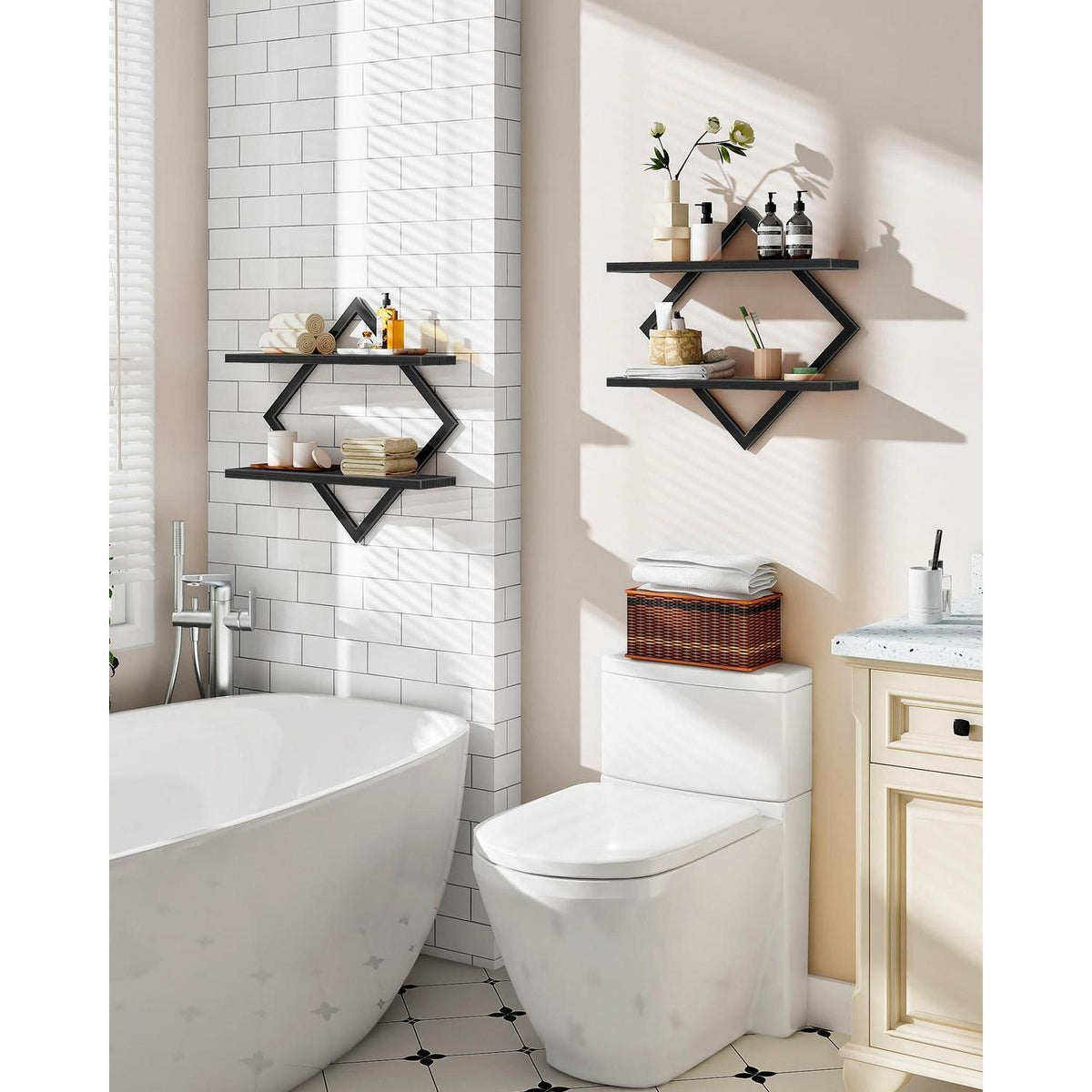 Wandregal 2er-Set Rautenform Schwarz