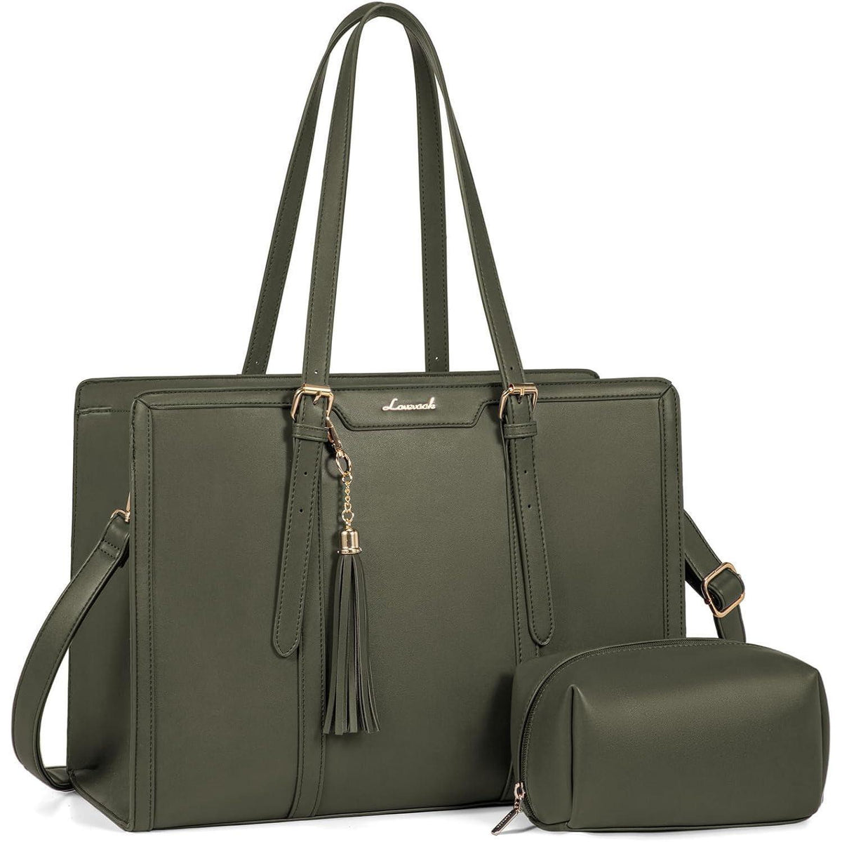 Laptoptasche 15,6 Zoll Damen Umhängetasche Olivgrün in Lederoptik