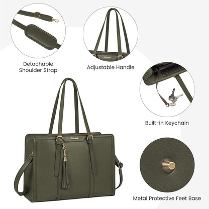 Laptoptasche 15,6 Zoll Damen Umhängetasche Olivgrün in Lederoptik